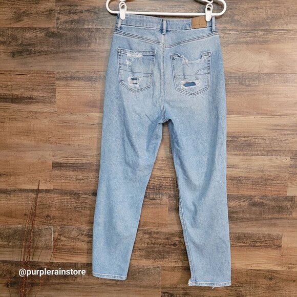 American Eagle Curvy Mom Jeans 4 R High Rise Stretch Medium Light Wash Denim - Picture 2 of 13